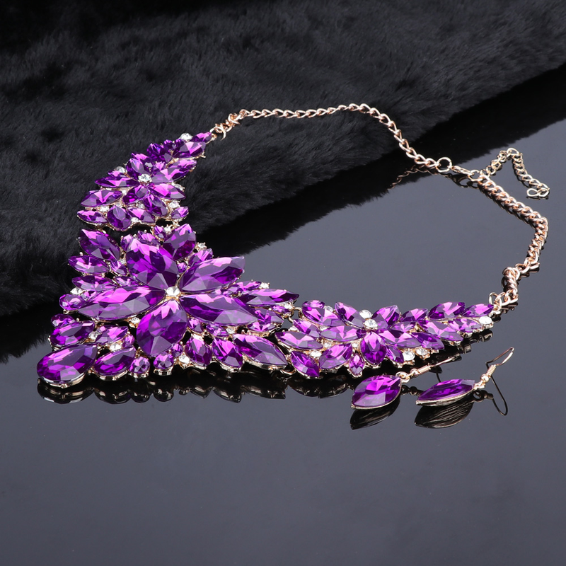 Kristall-Choker-Statement-Halskette, Ohrring-Schmuckset, Strass-Hochzeitsgeschenk, Frauen, Bräute, Abschlussball, Party_voghion.com
