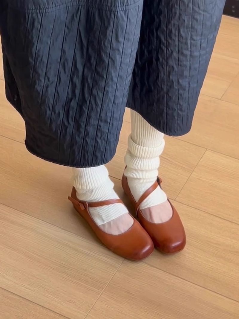 Lancui~ Brown Simple Flat Mary Jane Shoes For Women French Style One Strap Shallow Mouth Versatile Ballet Flats_voghion.com