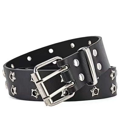Cintura per jeans con fibbia a doppia fila e rivetti a stella con sottocultura punk cava per donna_voghion.com