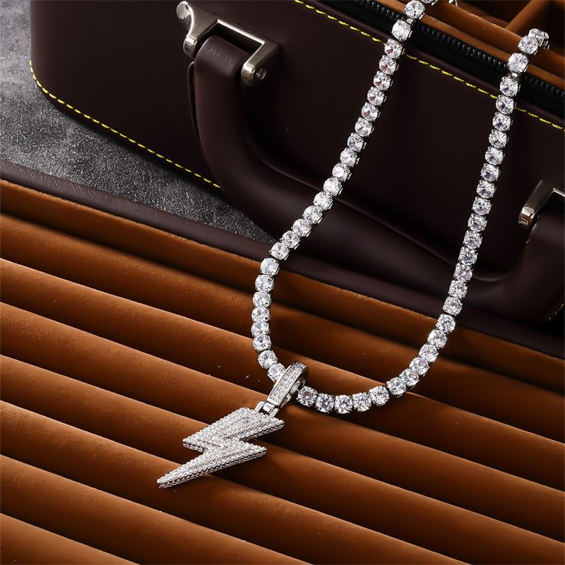 hip hop lightning pendant necklace copper inlaid zircon simple all-match Universal Cool style necklace pendant pendant_voghion.com