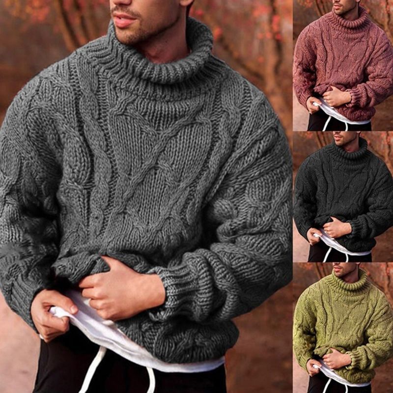 Roupas masculinas outono e inverno moda casual torcido gola alta suéter masculino suéter masculino_voghion.com