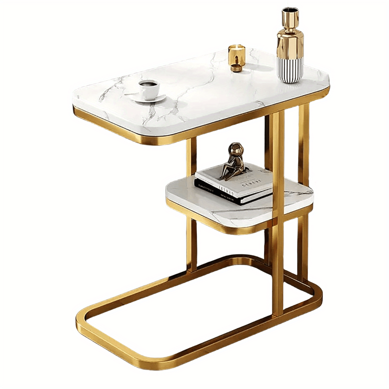 Coffee Table & Bedside Table - C - Shaped Side Table For Sofa And Bed. Features Marble Tabletop And Steel Frame. Narrow Side Table For Bedroom And Living Room, Small Banquet Table (2-tier)_voghion.com