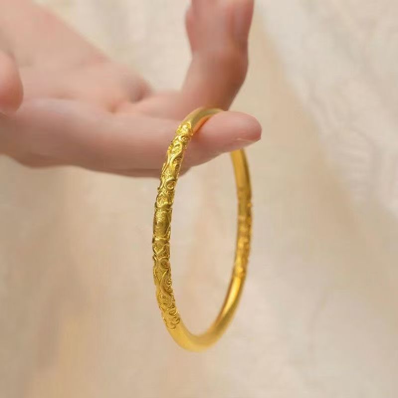 Cerchio di erba intrecciata antica per donna, in oro sabbia, con motivo a volute Bauhinia e cerchi in argento massiccio._voghion.com