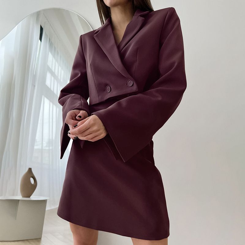 French Style Short Blazer Top High Waist Skirt Two-Piece Set For Women 2023 Autumn Winter New Niche High-End Feel_voghion.com