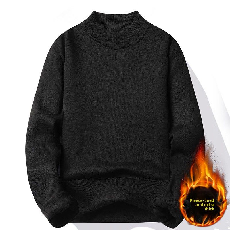 Verdickter Halbrollkragenpullover aus Plüsch für Herren, mittellanger Strickpullover, Herren-Unterhemd_voghion.com