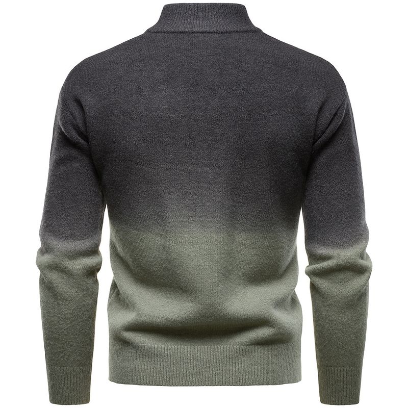 Men's Clothing Stand Collar Zipper Men's British Style Gradient Color Zip-Up Knit Sweater With Stand Collar, Casual Pullover For Autumn & Winter_voghion.com