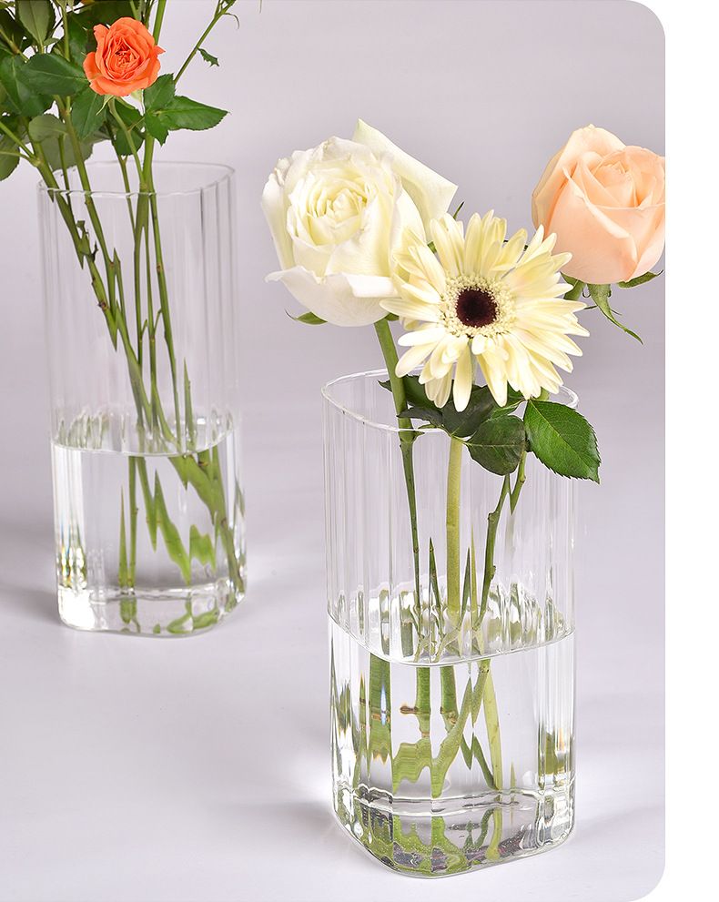 Vintage Square Glass Vase With Striped Design - Elegant Home Decor For Floral Arrangements & Terrarium Displays_voghion.com
