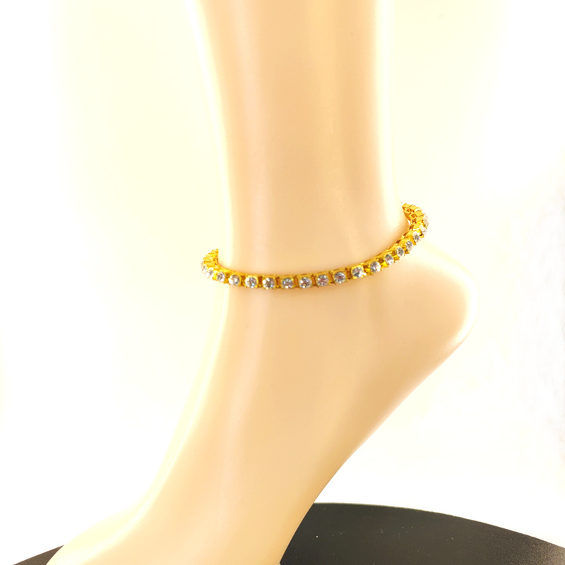 Modische Tenniskette im minimalistischen Stil mit 5 mm Strasssteinen, Fußketten aus Gold und Silber für Herren und Damen_voghion.com