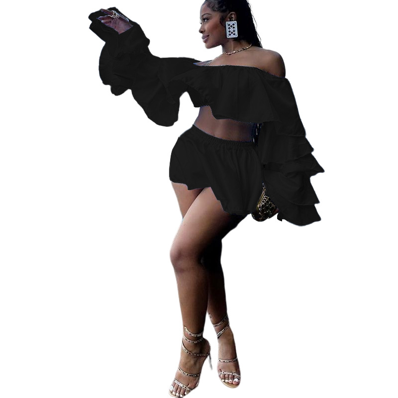 Mode sexy top minirok met ruches, tweedelige set_voghion.com
