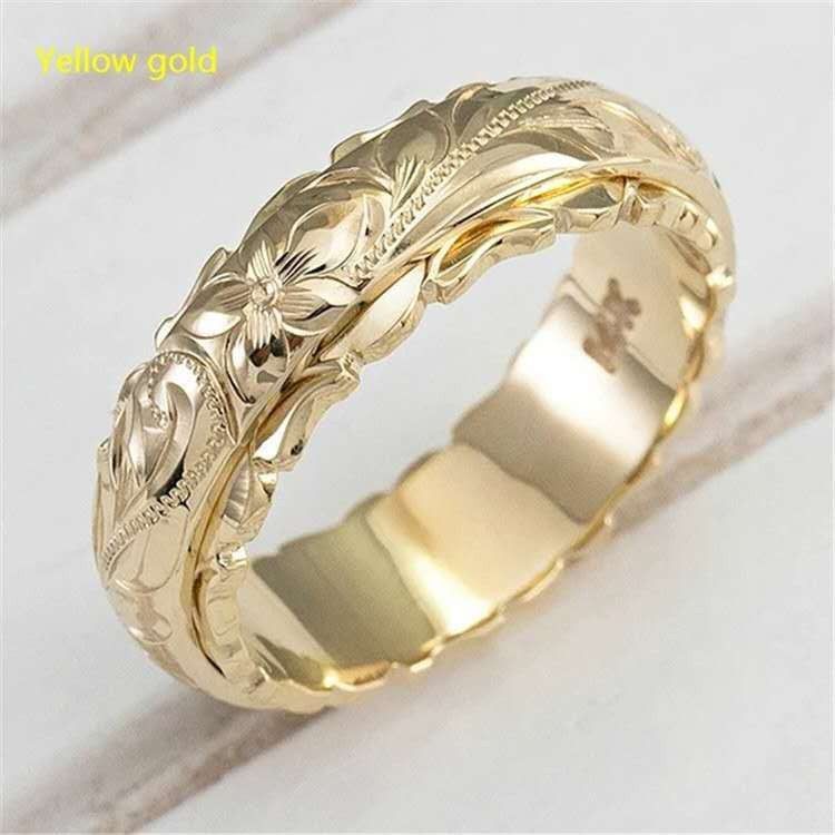 Anello con coda a forma di fiore di rosa inciso, nuovo e semplice, di Longhe_voghion.com