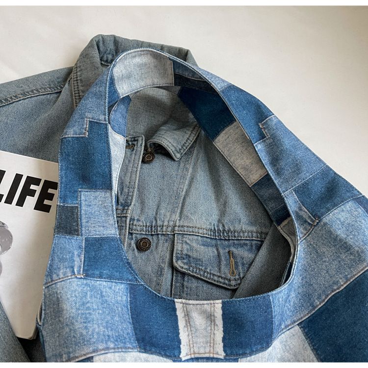 Ženska torba iz blaga, trendovska dvobarvna jeans torba, velika prostornina, priložnostna prenosna torba čez ramo_voghion.com