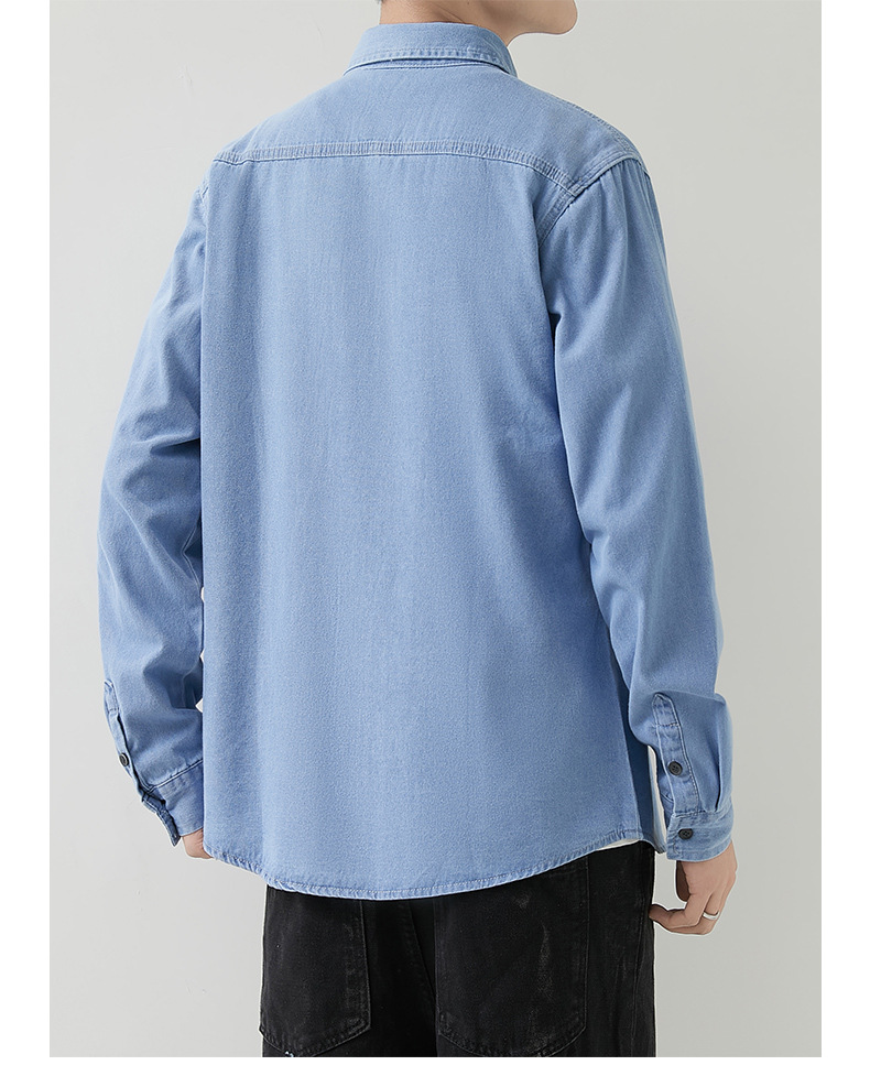 Abbigliamento da uomo, camicia a maniche lunghe in denim sottile da uomo, giacca da lavoro casual da uomo, primavera e autunno, tinta unita_voghion.com