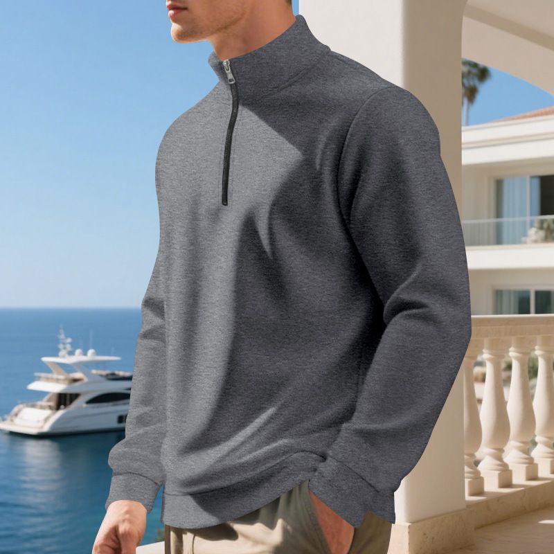 Felpa da uomo con fodera in pile e cerniera a un quarto – Abbigliamento casual invernale caldo ed elegante (S-XXXL, colori a tinta unita)_voghion.com