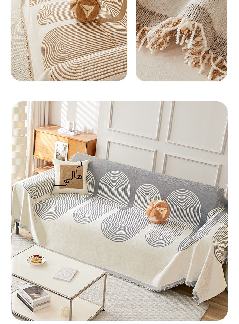 Premium Chenille Sofa Cover - Slip-Resistant, Cat-Proof Universal Slipcover For 3-Seater Sofa In Soft Stripes & Geometric Patterns_voghion.com