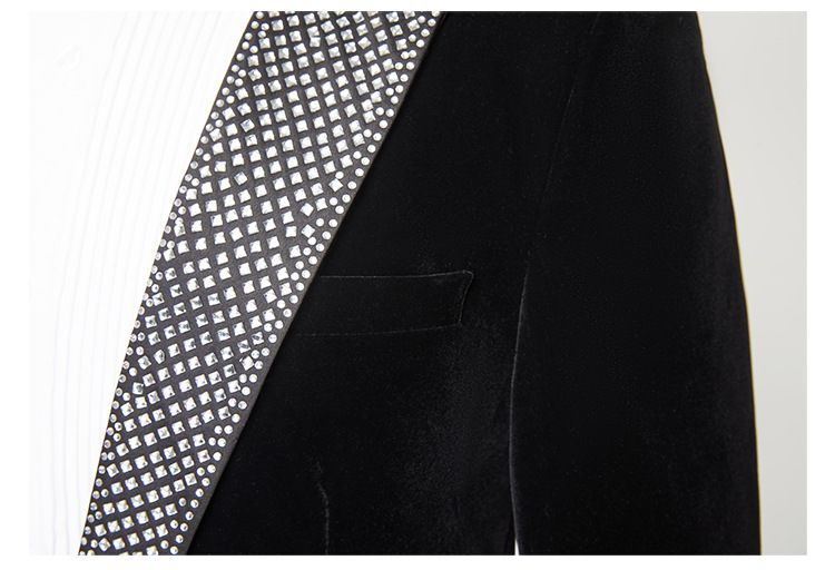 Costum de performanță negru pentru bărbați, costum de rochie pentru cântăreț, performanță pe scenă, gazdă, artă, examinare, EMCE, costum slim, jachetă_voghion.com
