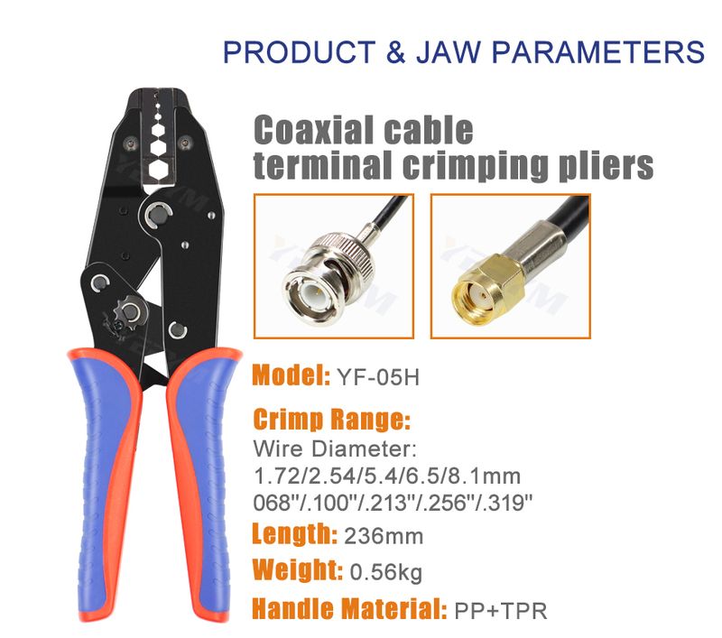 Coaxial Cable Crimping Pliers YF Series For SMA/BNC RG58, 59, 62, 174, 8, 11, 188, 233 And Crimper Cutter Stripper Tools_voghion.com