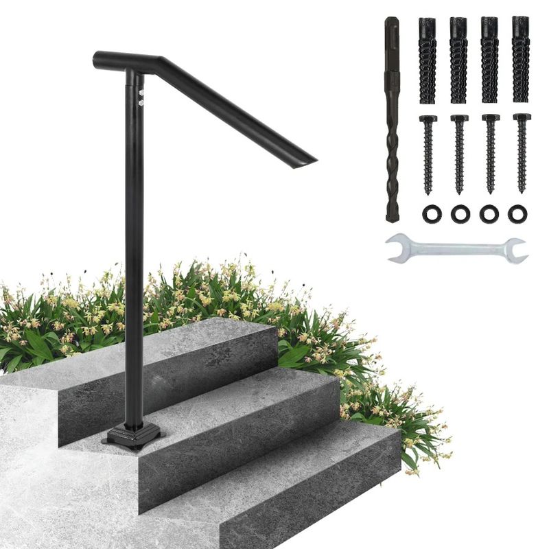 For Outdoor Floor 2 Indoor Sturdy Iron Arched Steps 3 Railing Step Handrails Fits Mounted Handrail Black To Stair 3Ft Steps_voghion.com