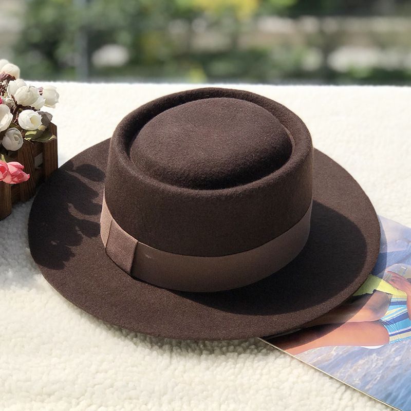 Volnen cilinder z ravnim vrhom v obliki prstana, otroški jesenski in zimski modni volneni klobuk z ravnim vrhom_voghion.com