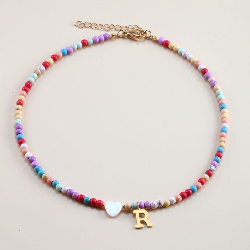 Vendita calda transfrontaliera in acciaio inossidabile oro 26 lettera inglese ciondolo conchiglia amore colore misto turchese collana fai da te clavicola_voghion.com
