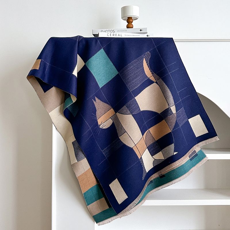 Women's Trendy High-End Elegant Scarf Cashmere High-Value Design Geometric Print Shawl_voghion.com