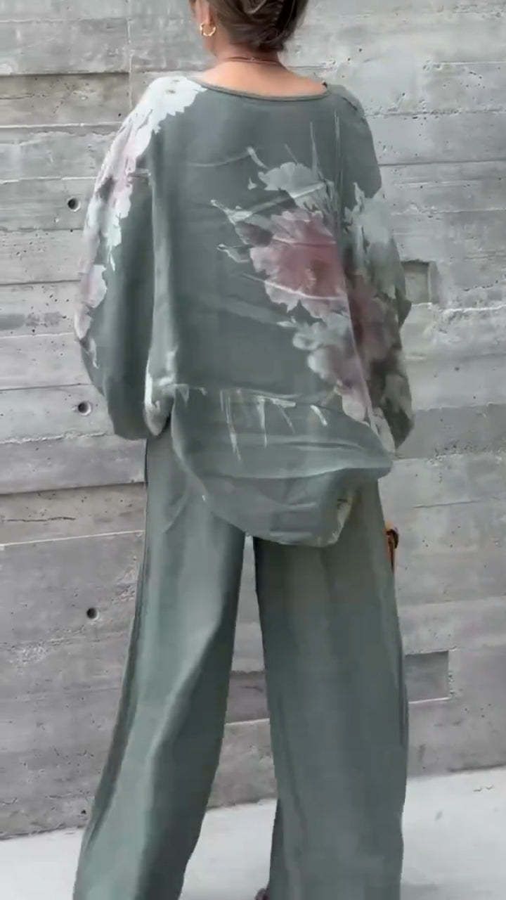 Abbigliamento da donna, top e pantaloni stampati in cotone e lino con scollo a V, abiti casual da donna più venduti_voghion.com