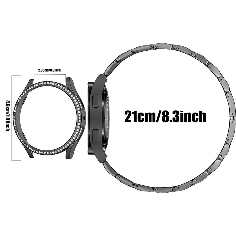 Fém szíj+tok Samsung Galaxy Watch4 5 6 7 40mm 44mm-es szíjjal, női rozsdamentes acél, gyémánt mintás szíj és tok, lökhárító kiegészítő_voghion.com
