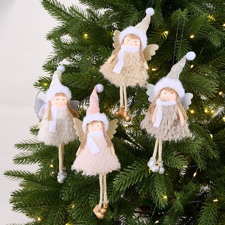 Pom Pom Hat Angel Girl Ornament - Christmas Tree Hanging Decorations, Set Of 4 (Beige, Gray, White, Pink), European Style Holiday Decor"_voghion.com