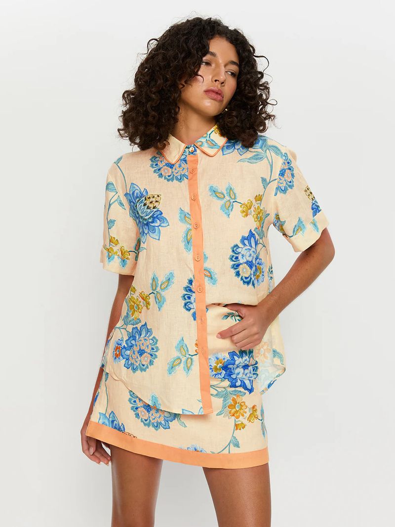 Vêtements pour femmes printemps et été, nouvelle chemise à manches courtes, jupe imprimée, ensemble deux pièces ample pour les vacances_voghion.com