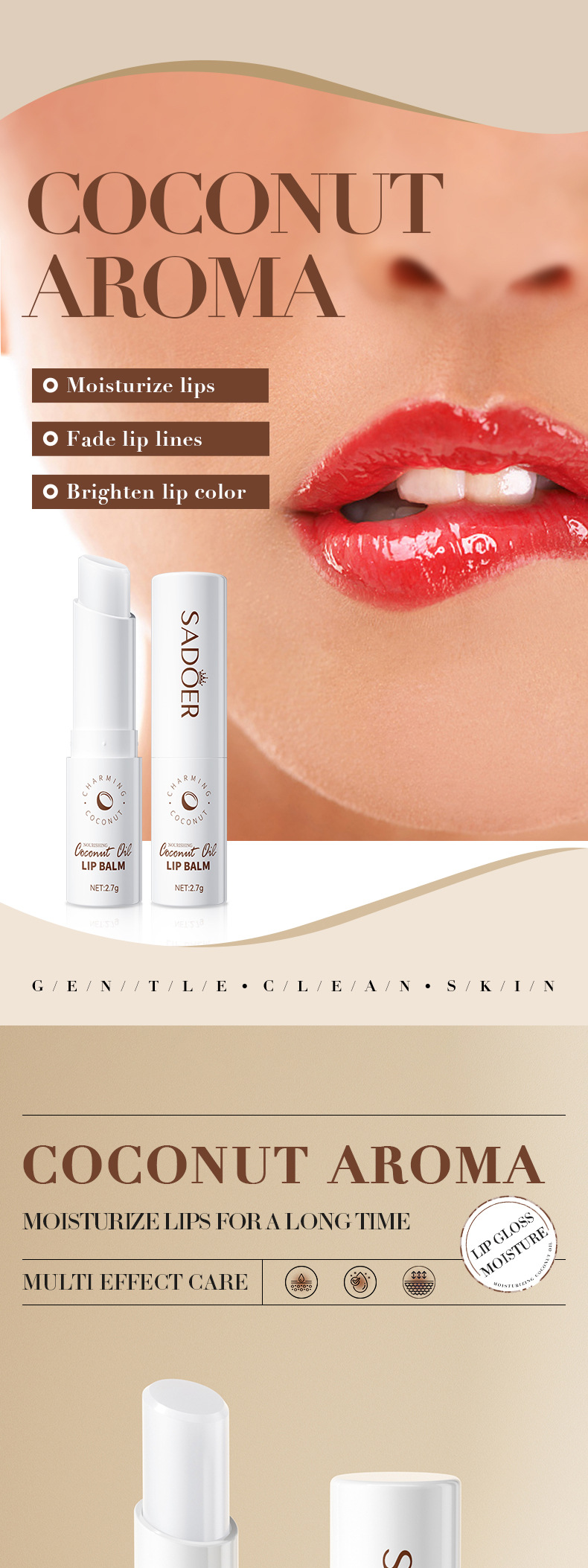 Lápiz labial SADOER All Coconut Cuidado de lápiz labial hidratante y humectante_voghion.com