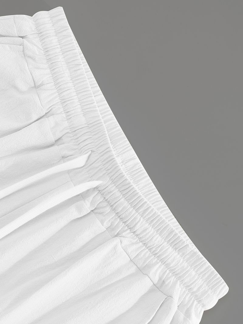 Four Seasons Cotton And Linen Casual Cuffs Multi Pocket Drawstring Solid Color Loose Large Size Trousers_voghion.com