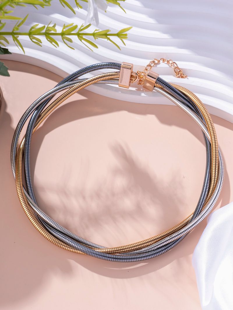 Collier minimaliste en os de serpent – Collier ras du cou élégant en métal superposé en forme de U pour femme, couleurs or/argent/mixtes_voghion.com