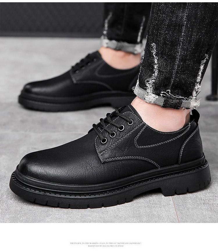 Glide Leather Frühling/Sommer Britische Derby-Schuhe mit dicker Sohle, lässige Herren-Martin-Stiefel, formelle Schuhe für Hochzeiten und Arbeit, niedrige Schafthöhe_voghion.com