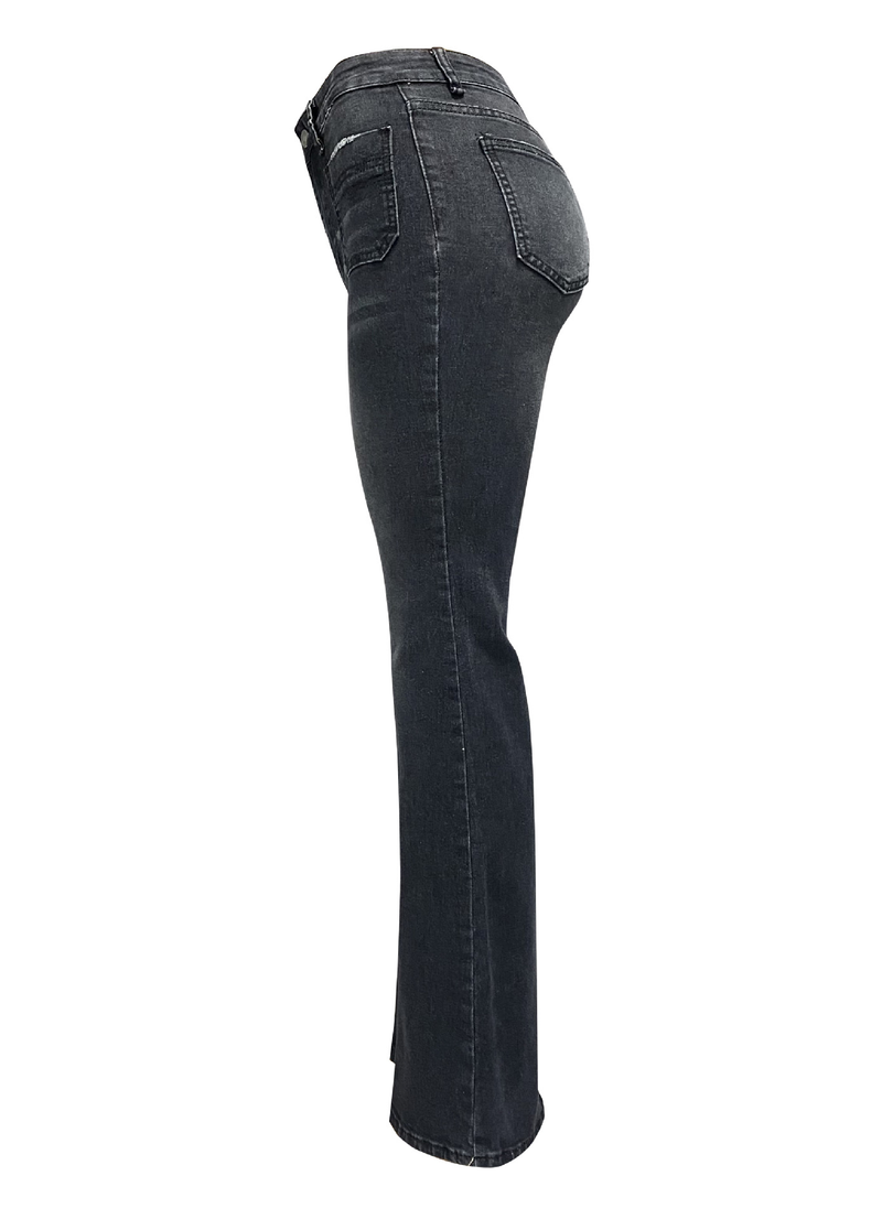 retro washed high-waist slim stretch micro-flared women's jeans in stock_voghion.com