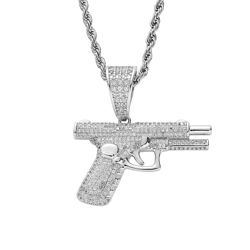 New 2024, fashionable hip-hop crystal gun customized cool rap trend pendant, men's and women's necklaces, gifts_voghion.com