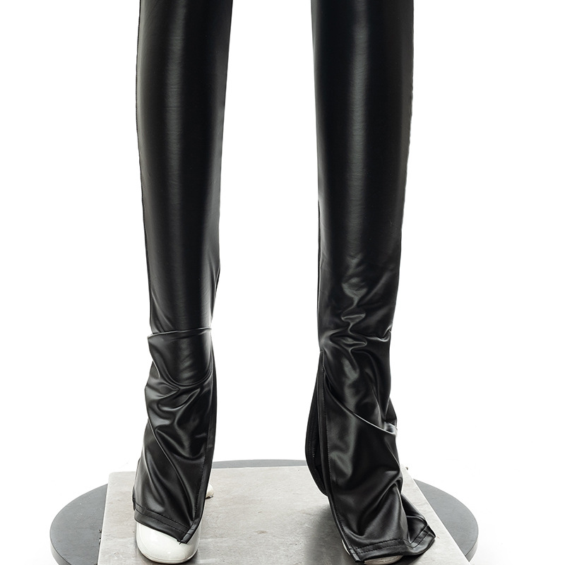 Nuovi pantaloni in pelle a fessura bassa cava tinta unita moda autunno e inverno da donna_voghion.com