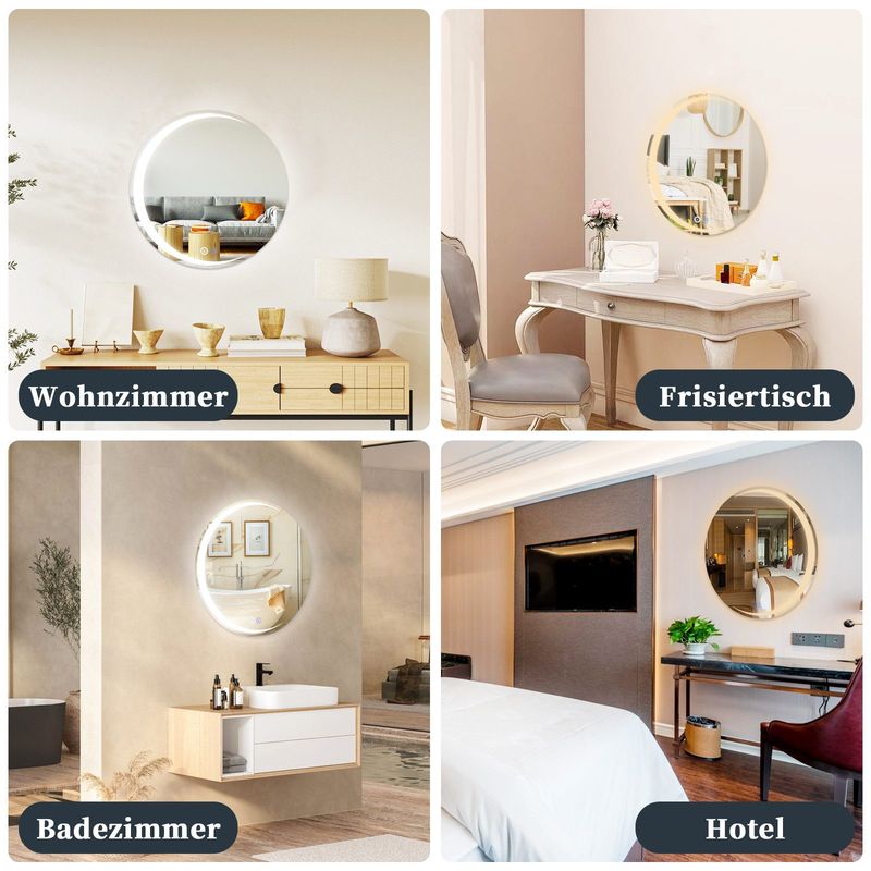Glitzerlife Spiegel Mit Beleuchtung - Wandspiegel Rund 70cm LED IP44 Badspiegel Mit Touch - Schalter Und Entfogger - Funktion Bad Spiegel Mit Licht Dimmbar_voghion.com
