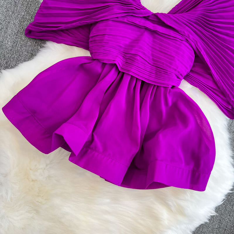 High-End-Eleganter Modeanzug für Damen, Sommer, plissiert, ärmelloses Chiffon-Oberteil + hoch taillierte Hose mit weitem Bein, zweiteilig94_voghion.com