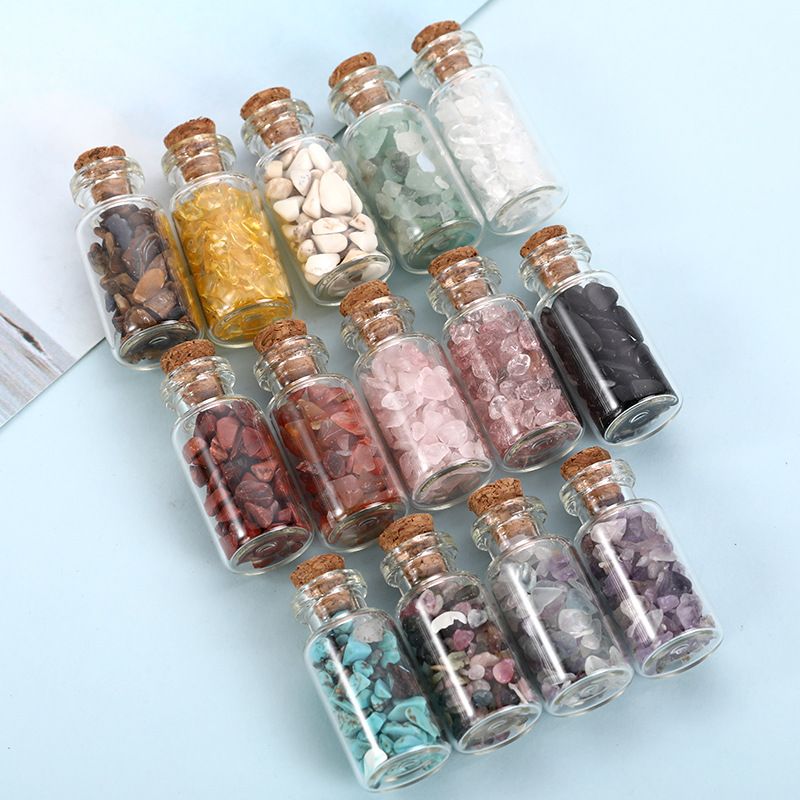 Mini bottiglia di profumo in agata dei desideri, pietra frantumata colorata e cristallo naturale_voghion.com