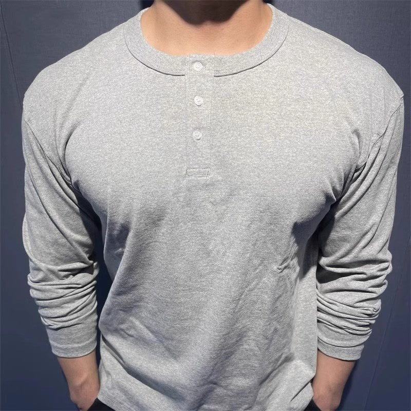 Unbeatable Quality Hardcore Amikaji Henley Collar Long Sleeved T-shirt For Men's Spring Autumn Sports, Simple And Casual Inner Layer Bottom_voghion.com