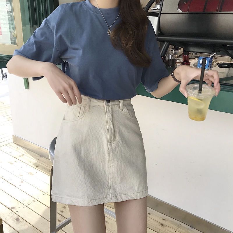 INS Black Half 2024 New Spring/Summer Korean Version Versatile High Waist A-line Wrapped Hip Denim Short Skirt for Women_voghion.com