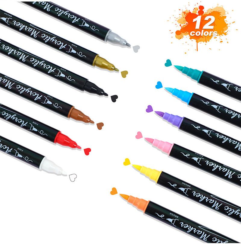 Aquarellpinselmarker mit Doppelspitze für Kinder – 24 Farben mischbares Acrylfarbenmarker-Set, weicher Pinsel und feine Spitze zum Zeichnen_voghion.com