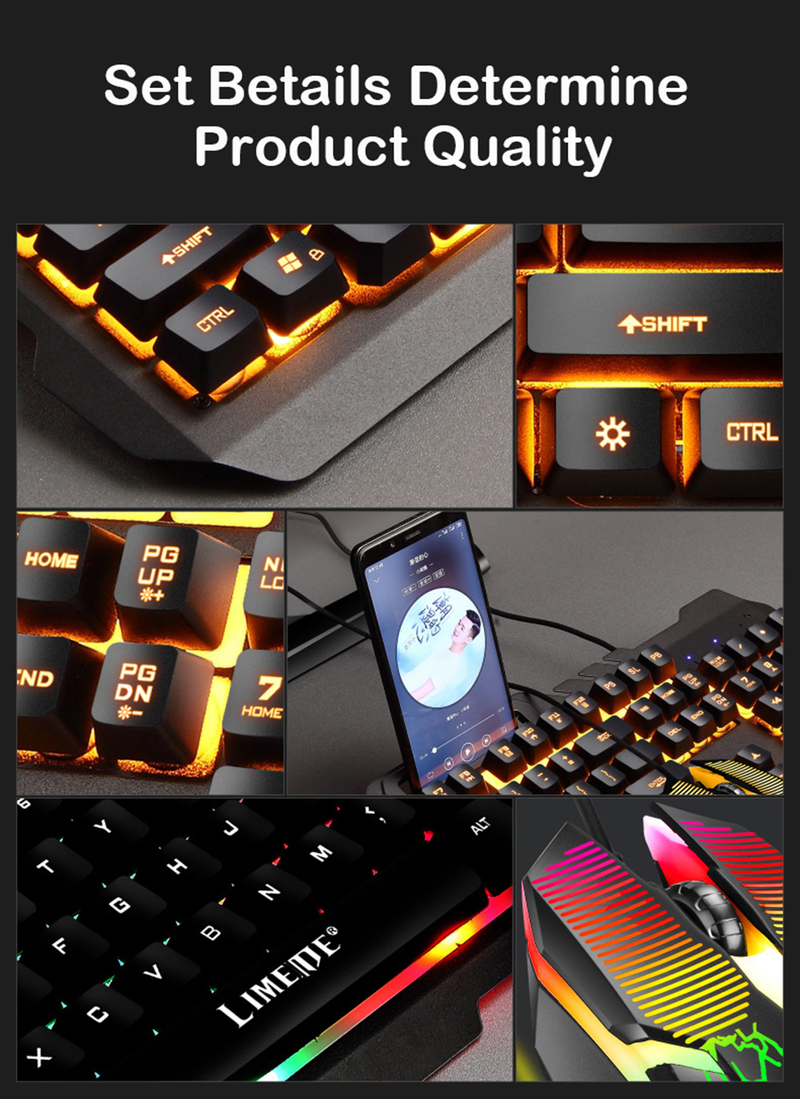 Set Mouse Gaming Tastatură T Tastatură mecanică cu fir Cu LED USB Gaming Mouse Iluminare din spate Tasta impermeabilă_voghion.com