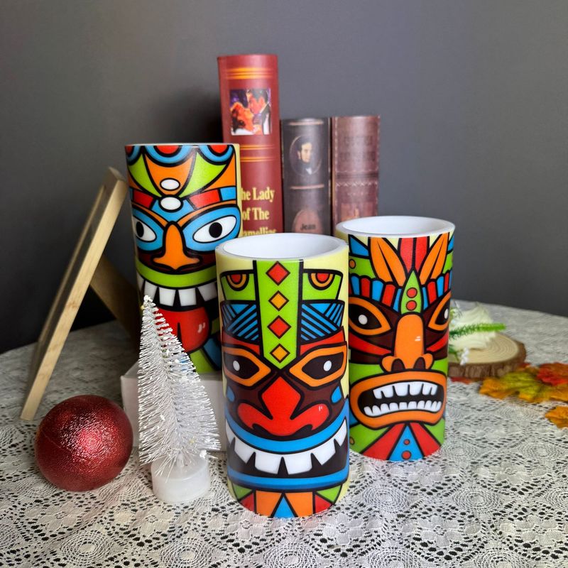 Bougies électroniques d'Halloween transfrontalières, masques Tiki, impression de télécommande de bar, électronique LED de décoration intérieure_voghion.com