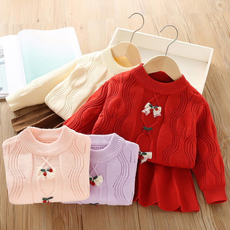 Pull en laine pour fille, ensemble pull en laine cerise, à la mode, nouvelle édition coréenne, automne/hiver 2023_voghion.com