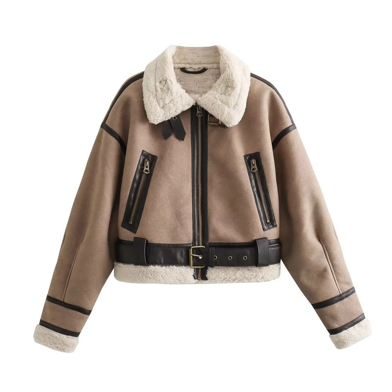 Damenbekleidung Kunstpelz Lederjacke Retro Biker Style Kurzmantel Wintermode Oberbekleidung_voghion.com