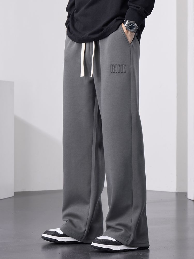 Gerade Jogginghose Für Herren, Weites Bein, Baumwolle, Trainingshose, Kordelzug, Buchstabe, Sport, Baggy-Hose, Lässige Lange Hose, Große Größe 8XL_voghion.com