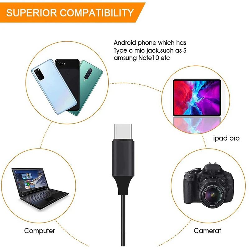 Type-C interface 1.5m clip on portable microphone for mobile live streaming, recording, interviewing, and speech_voghion.com