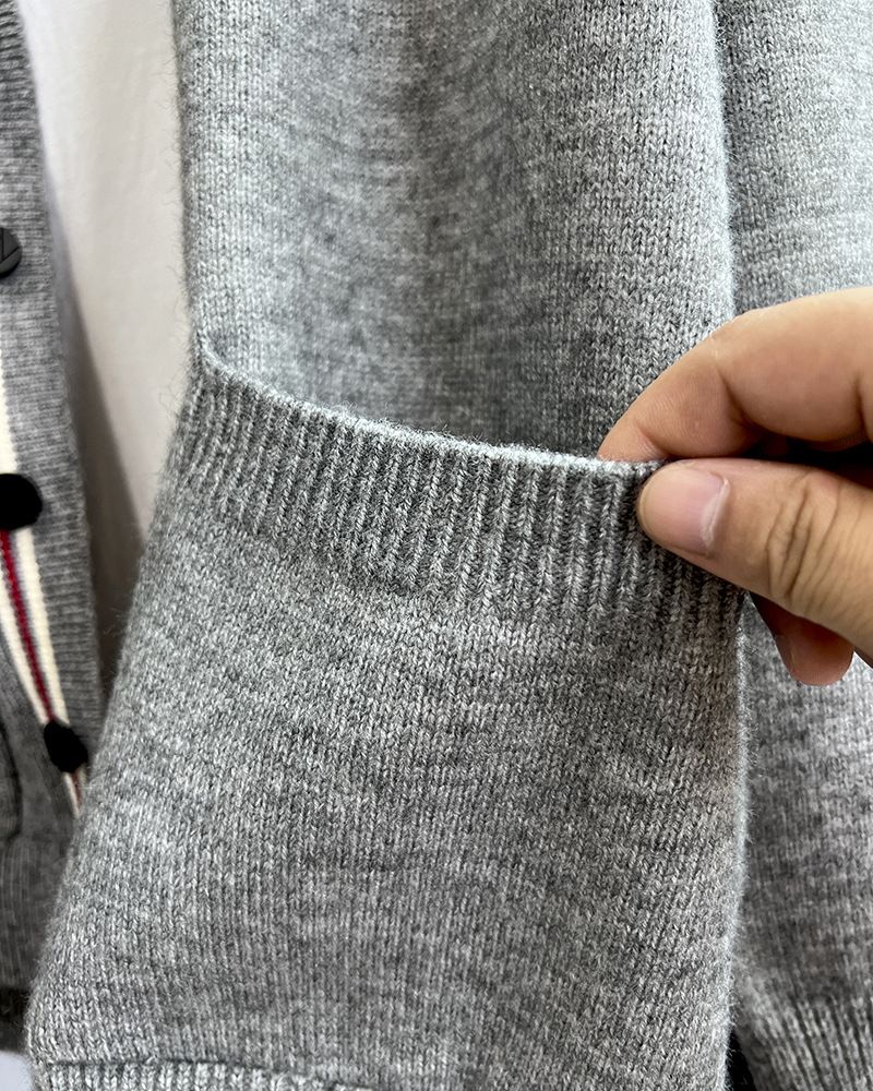 Cardigan in maglia con scollo a V da uomo – Pullover casual oversize (M-4XL, nero/grigio)_voghion.com