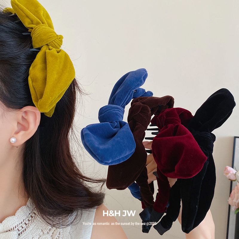 Nuove dolci orecchie da coniglio larghe per donne giapponesi e coreane, versatile fascia per capelli in velluto tinta unita con fiocco, accessori per capelli_voghion.com