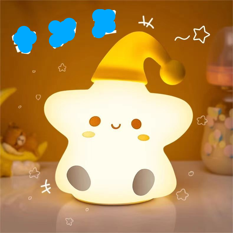 Star Night Light Mushroom Bedroom Cute Cartoon Atmosphere Lamp Room Creative Bedside Ornament Flocked Small Gift_voghion.com